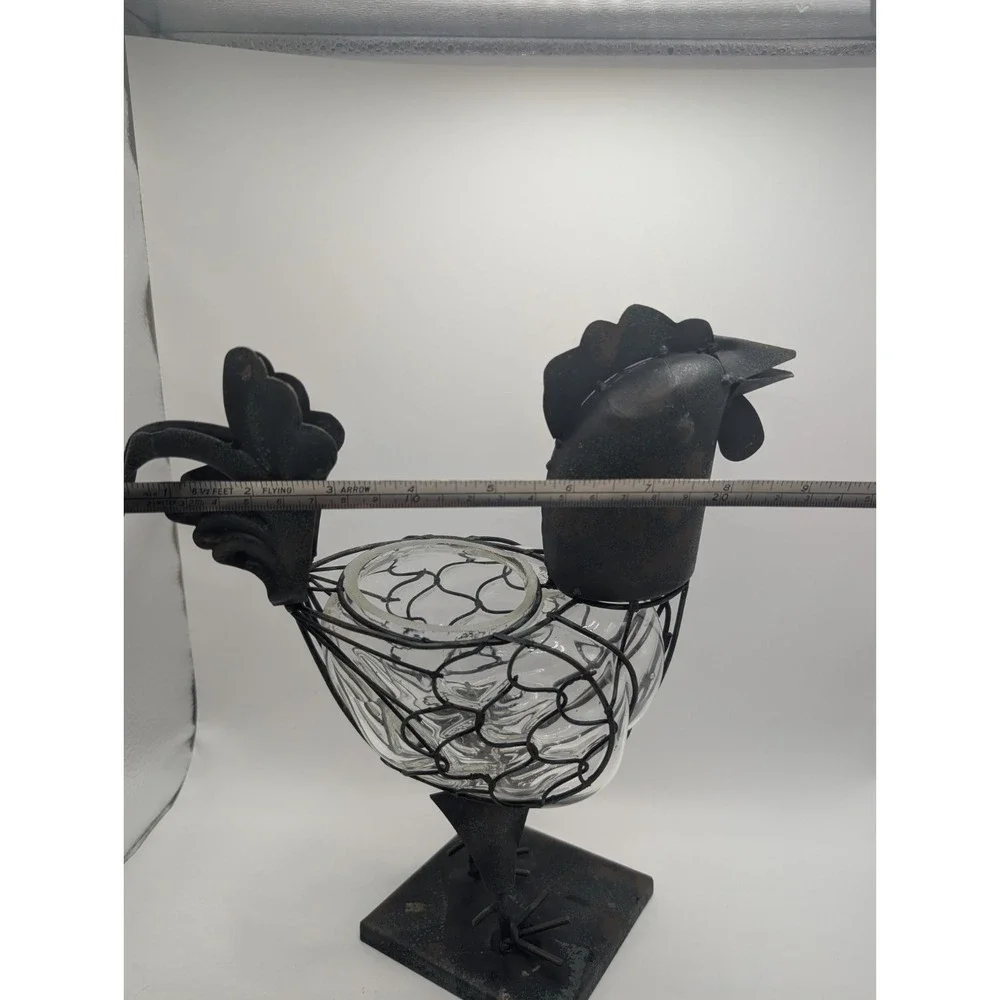 Metal Rooster Glass Insert Holder Farmhouse Kitchen Decor Centerpiece 10.5